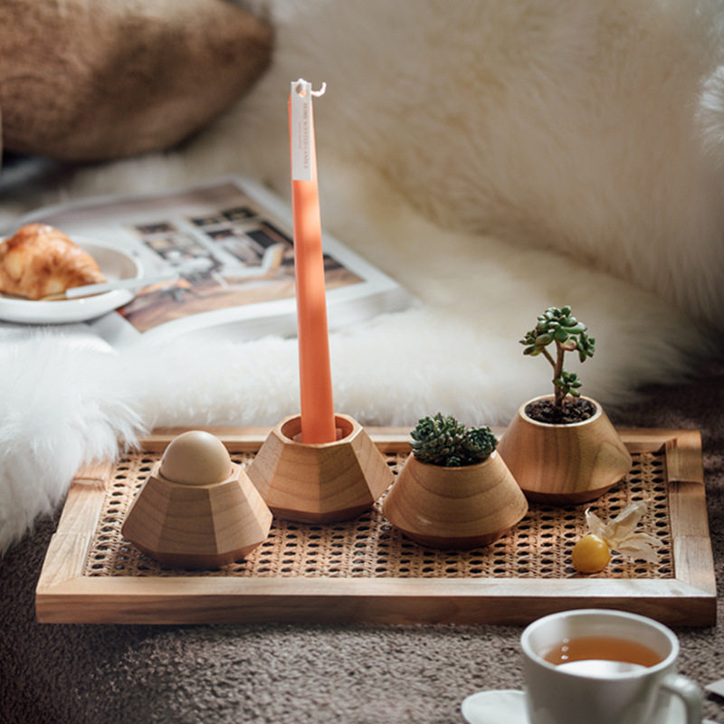 日式橡木摆件摆拍装饰道具多肉盆栽底座鸡蛋杯托实木杂货蜡烛座