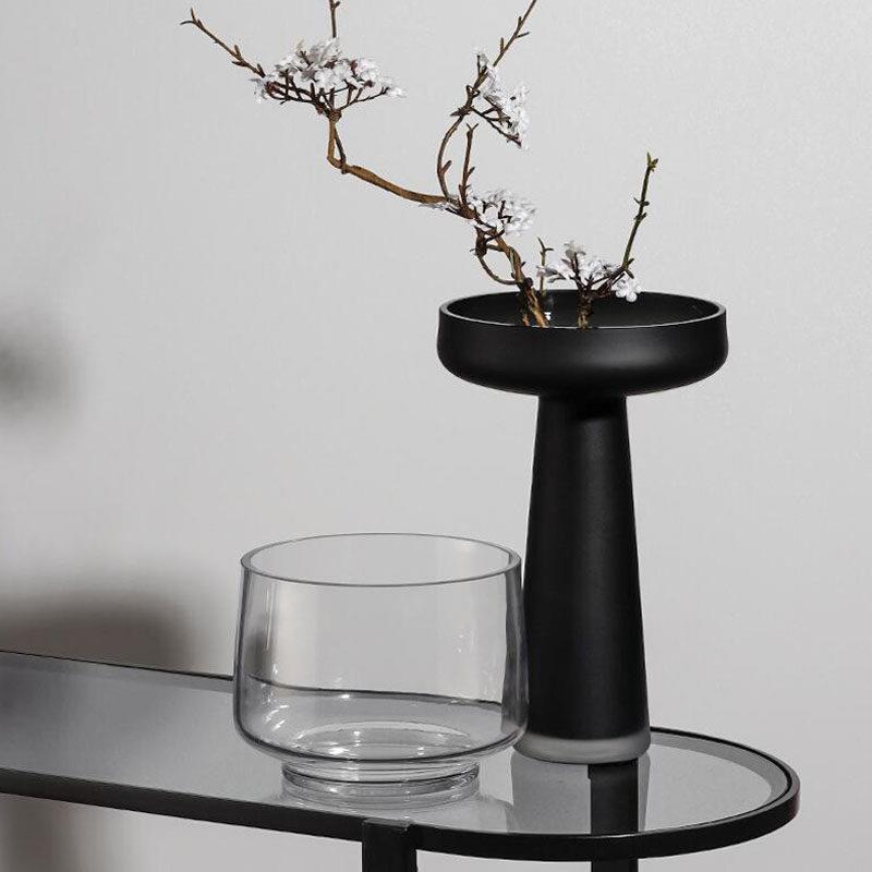 现代简约磨砂玻璃花瓶家居软装工艺摆饰样板房装饰品果盘干燥花花