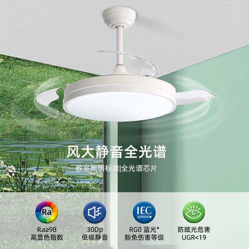 全光谱护眼级RA98智能家居隐形风扇灯客厅餐厅静音吊扇灯