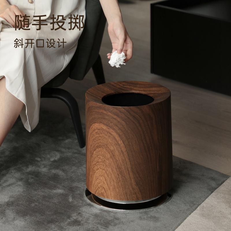胡桃木纹垃桶家圾轻客厅卧室大容量奢创用意商用民宿中PUE古风纸