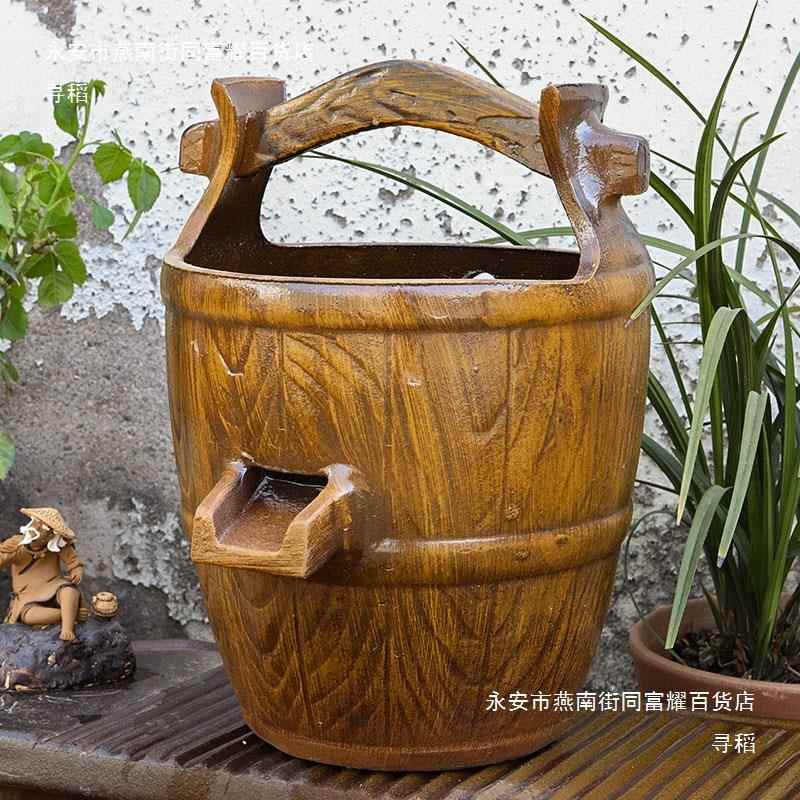养鱼流水瀑布过滤器造景鱼陶池瓷陶摆法件罐古鱼ZTW缸循环水