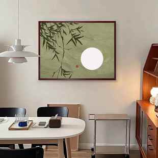 新中式电表箱装饰画电箱上翻盖遮挡实木开关电闸盒复古绿竹挂画