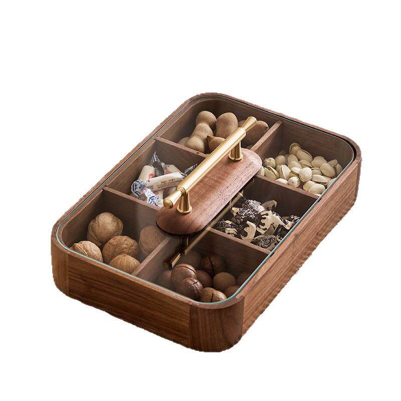 实木干果盘新中式客厅家用分格带盖过年果盒坚果糖果收纳盒水果盘
