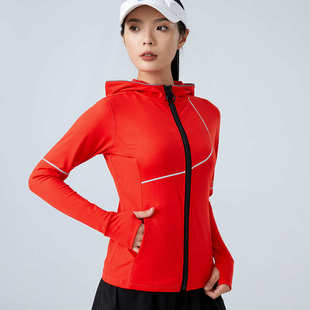 t棒球运动上衣 女运动夹克单面磨毛跑步晨练健身服戴帽子外套长袖