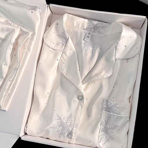睡衣雪花耶诞薄款女春秋季新款轻奢冰缎长袖居家服套装可外1005d