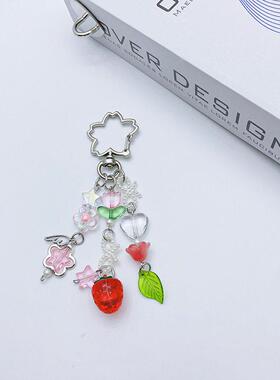 Cute strawberry bow keychain y2k coquettish fairytale lily