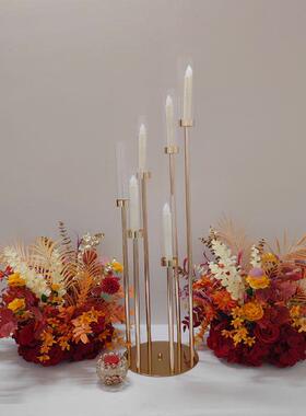 OAY婚庆道铁艺电镀金色步装步高烛台迎路引舞台宾区橱具窗饰摆件