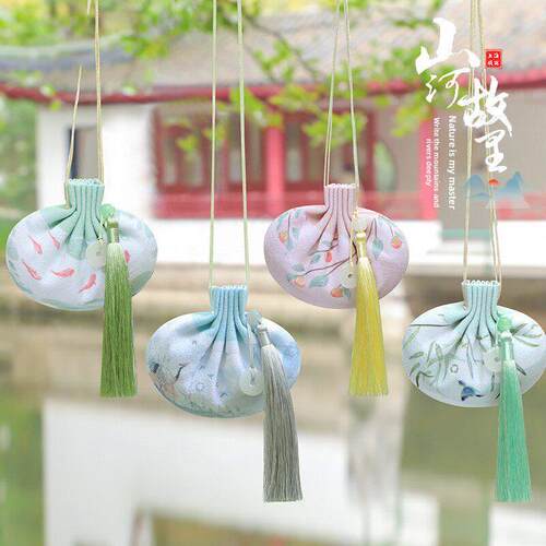 古代风格香袋香袋空袋墨山河汉代配件艾花桂花手提式吊坠龙舟节香