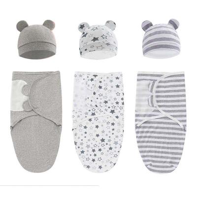 100% Cotton Baby Swaddle Blanket Swaddle Wrap Baby Hat Set