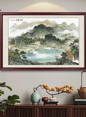 聚宝盆山水画新中式小幅水墨国画客厅走廊饭厅装饰画玄关实木挂画