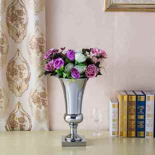 欧式金属花瓶摆件电镀五金花瓶婚庆路引道具银色花瓶