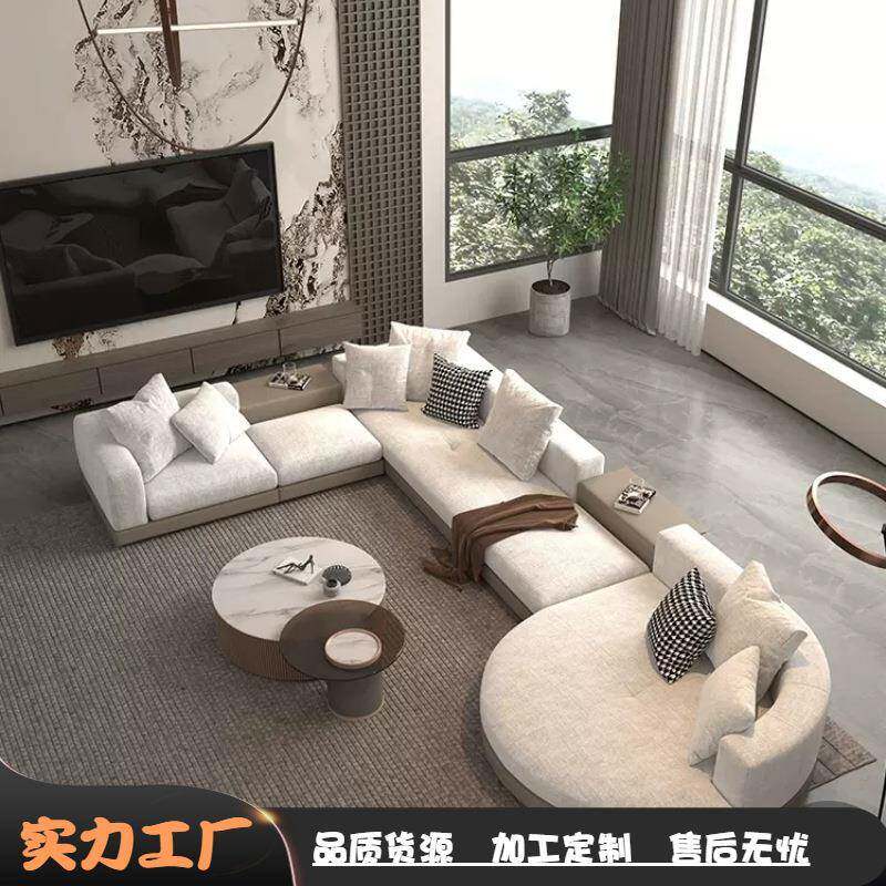 复刻轻奢大户型直排转角圆贵妃康纳利大平层设计师款棉麻布艺沙发