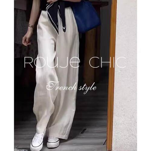 法国Rouje Chic法式设计感小众白色直筒宽裤女夏季百搭宽松裤子