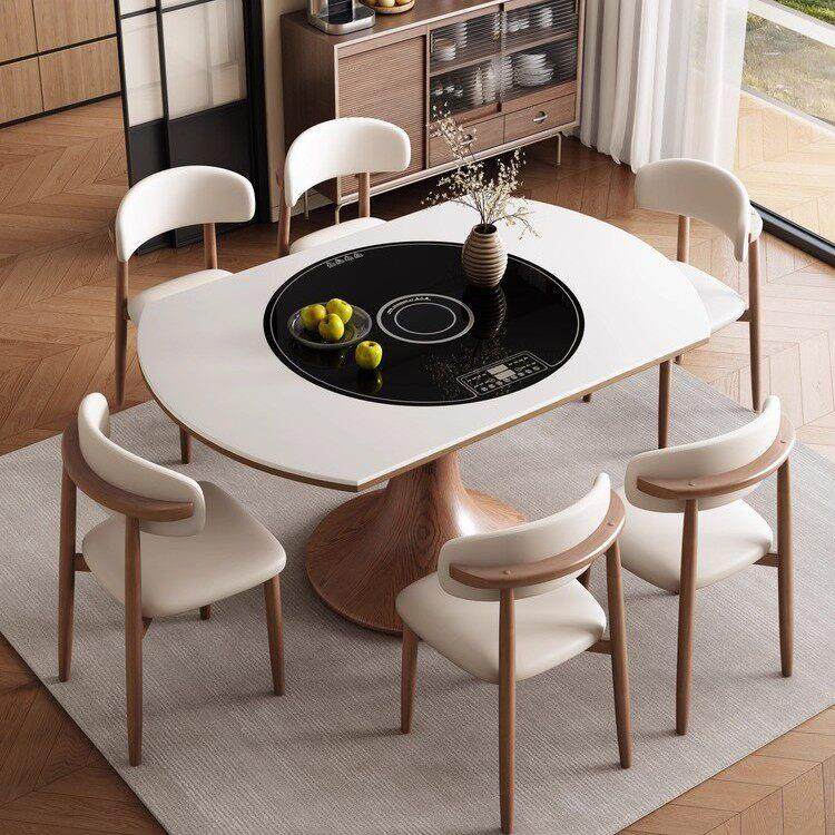 餐桌椅2025新款家用多功能岩板餐桌电磁炉火锅转盘伸缩实木变圆桌,住宅家具,岩板餐桌,淘宝优惠券,粉丝福利购,淘宝优惠卷