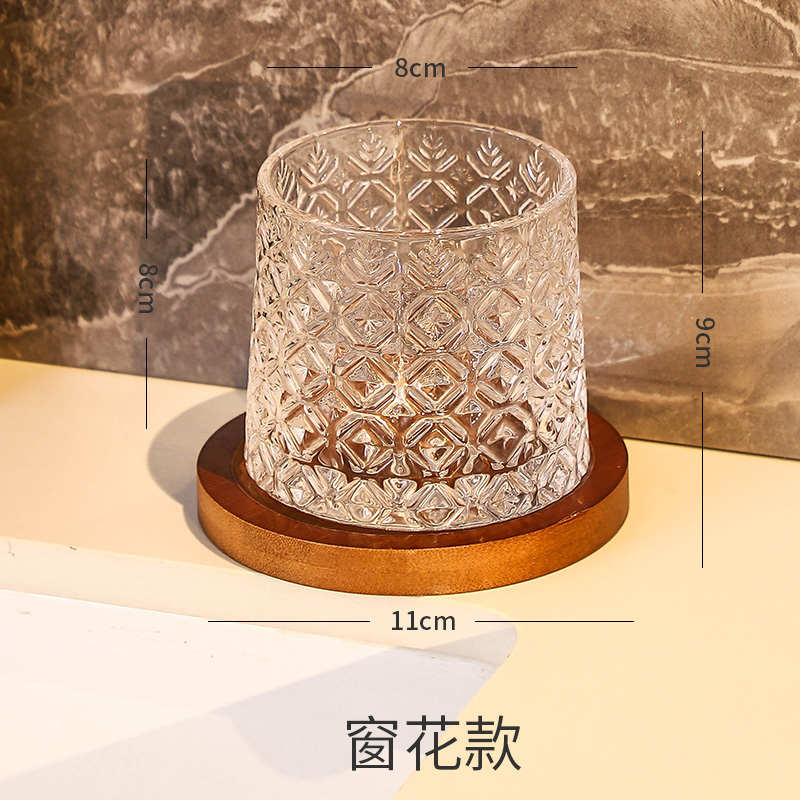 酒店洗漱台轻奢漱口杯刷牙套装木质水杯托盘创意情侣款玻璃牙刷杯