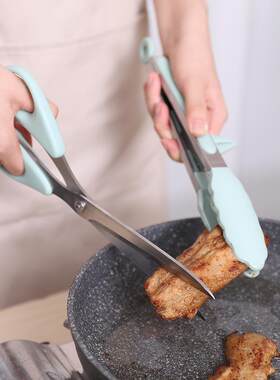 高档韩式烤肉剪刀不锈钢厨房家用夹子工具多功能烧烤硅胶食品夹套