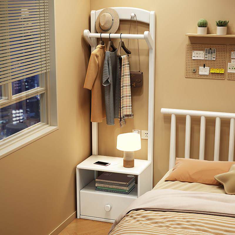 实木床头柜衣帽架一体卧室床边收纳层架客厅置物架现代简约储物柜