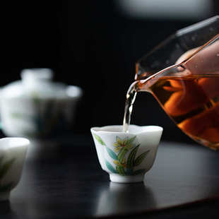 功夫茶具茶杯主人杯单杯喝茶杯 纯手绘水仙兰花品茗杯陶瓷家用日式