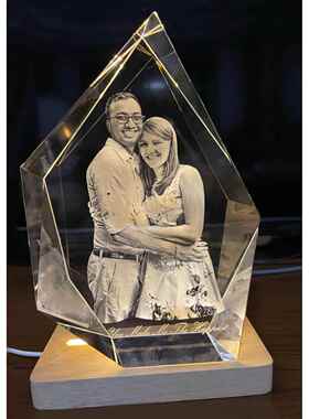 高档结婚周年纪念日水晶制摆件心形照片定老婆日新送人新婚送礼生