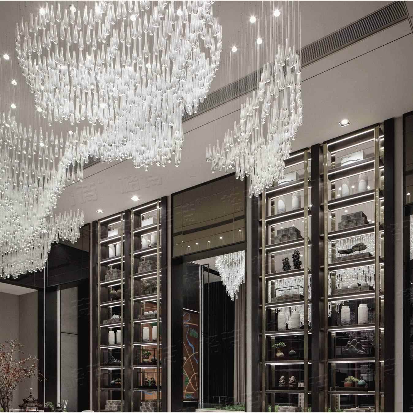 非标工程售楼部沙盘大吊灯复式楼别墅楼梯中空大厅轻奢水晶灯具