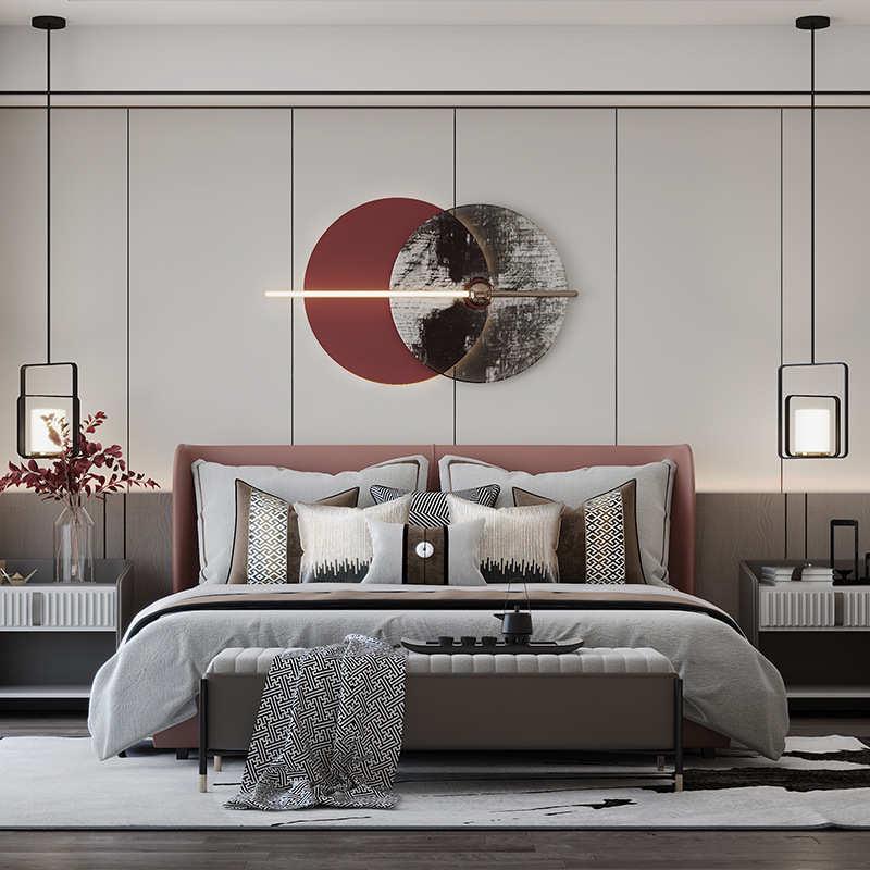 新中式轻奢墙面装饰挂件带灯铁艺壁饰客厅背景墙壁挂卧室墙上挂饰