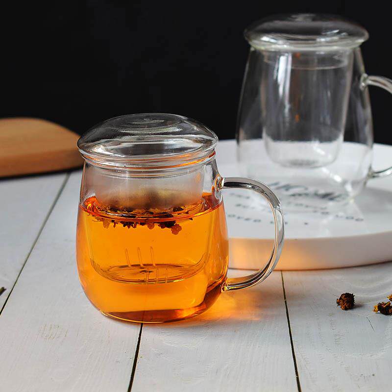高硼硅玻璃茶杯透明三件套杯蘑菇杯花茶杯办公室喝茶泡红茶杯