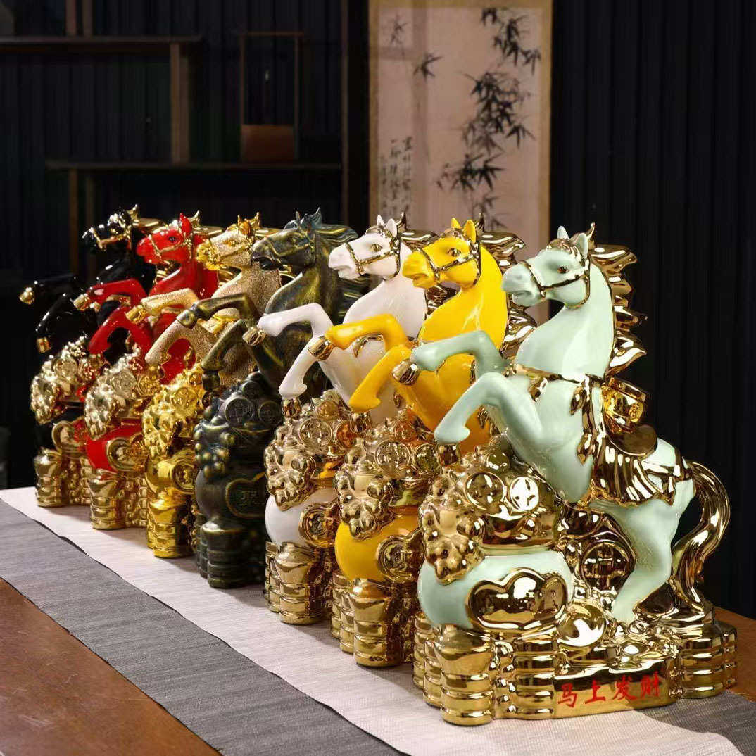 景德镇陶瓷酒瓶客厅酒柜招财马摆件5斤装生肖马酒具马到成功酒罐
