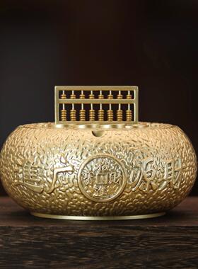 浮雕居家工艺品摆件纯黄铜带盖仿飞灰烟灰缸办公室烟灰缸时尚烟蛊