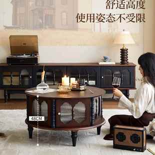 4632客厅简约家用电视柜桌组合法式 古实圆木茶几形小户型中茶复古