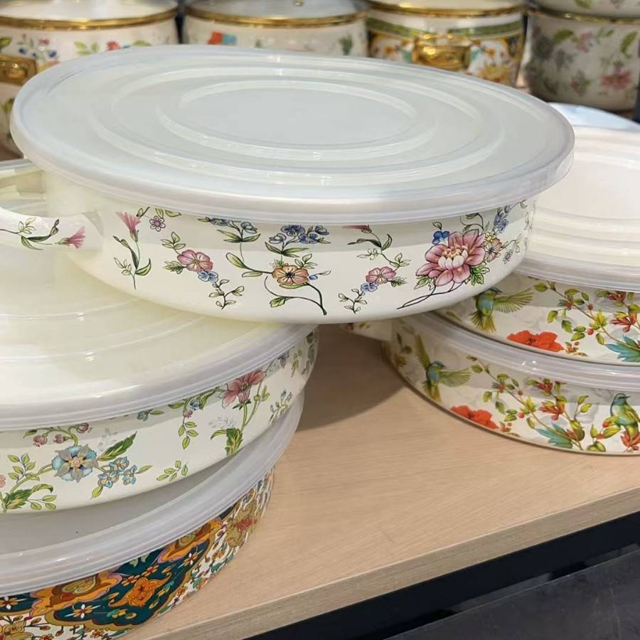 搪瓷盆食品级老式加厚盆揉面和面盆带盖家用厨房搪瓷烤盘保鲜盒