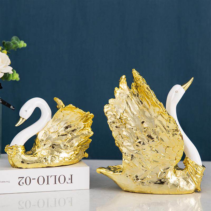 奢华鎏金天鹅摆件桌面摆件树脂电镀轻奢工艺品客厅电视柜酒柜摆设