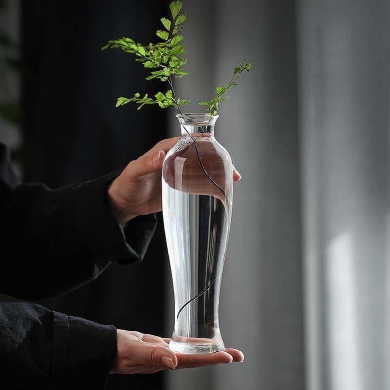 玻璃水培花盆花瓶透明禅意中式小口细口水养植物家居装饰插花摆件