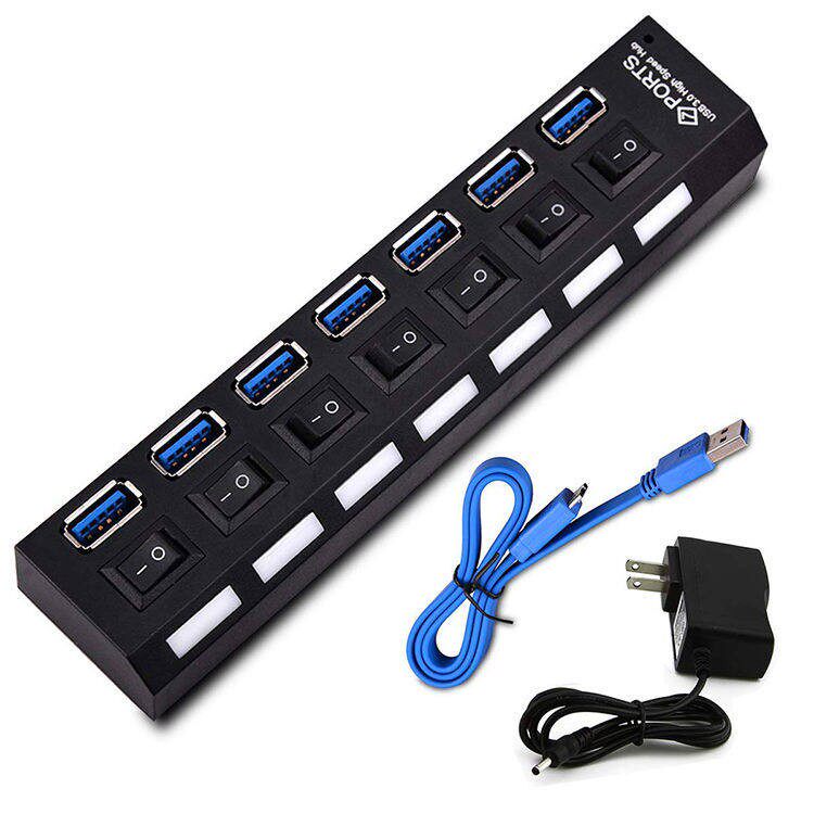 USB3.0HUB 7口3.0延长线 一拖7集线器带独立开关HUB 3.0扩充器