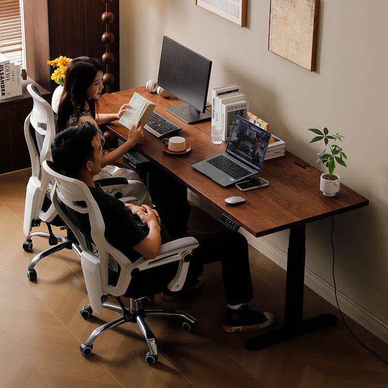 凡辰星河 北美 南美黑胡桃木实木升降电脑桌智能电动樱桃木电竞桌