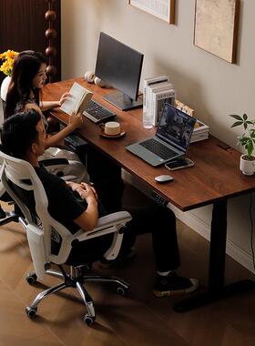 凡辰星河 北美 南美黑胡桃木实木升降电脑桌智能电动樱桃木电竞桌