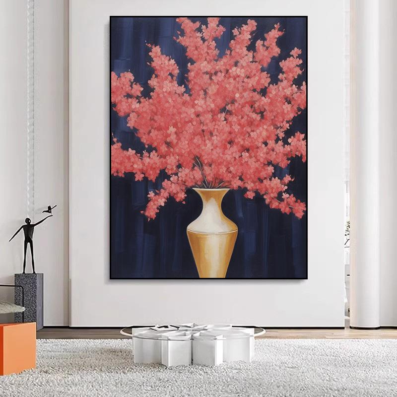 纯手绘花卉画抽象油画 奶油风沙发背景客厅卧室画玄关装饰壁画