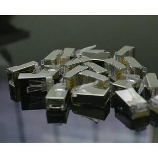 超五类网络工程金属壳屏蔽RJ45八芯8p8c 8芯镀金铁壳水晶头1000包