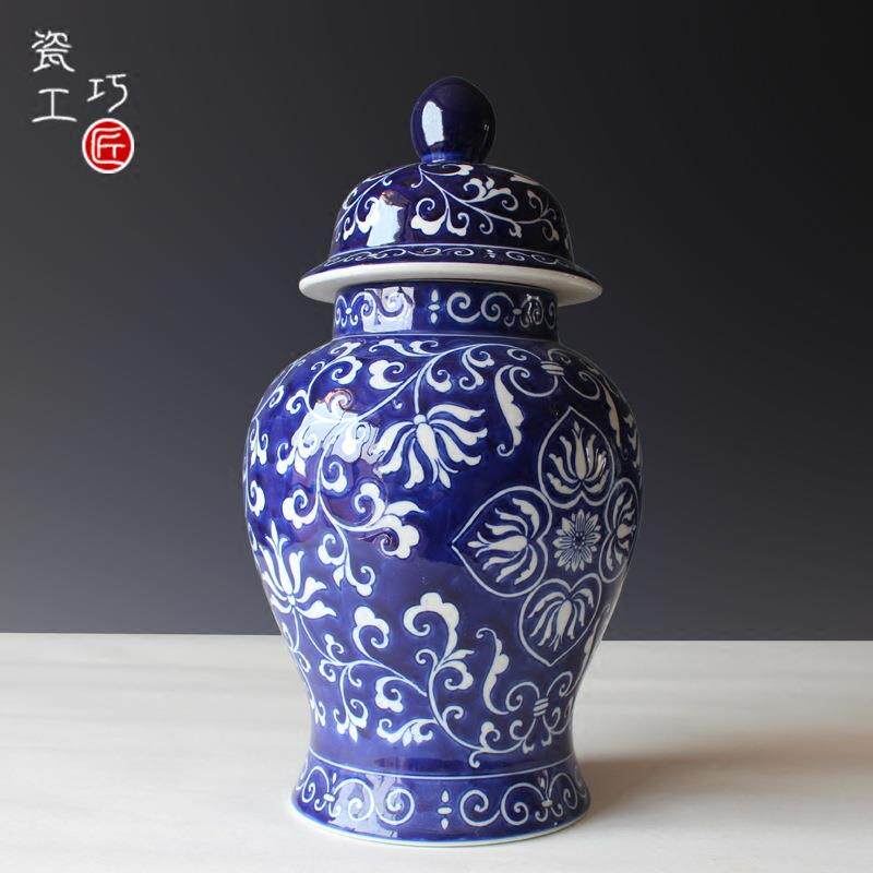 陶瓷器青花瓷中式陶瓷花瓶梅花禅意客厅摆件插花手工