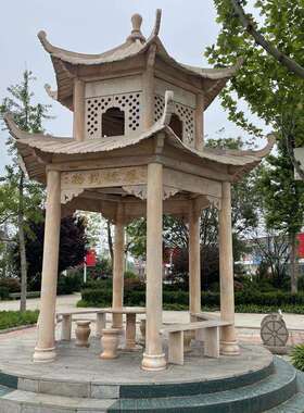 供应石雕凉亭花岗岩公园广场景区石凉亭户外亭子六角八角亭