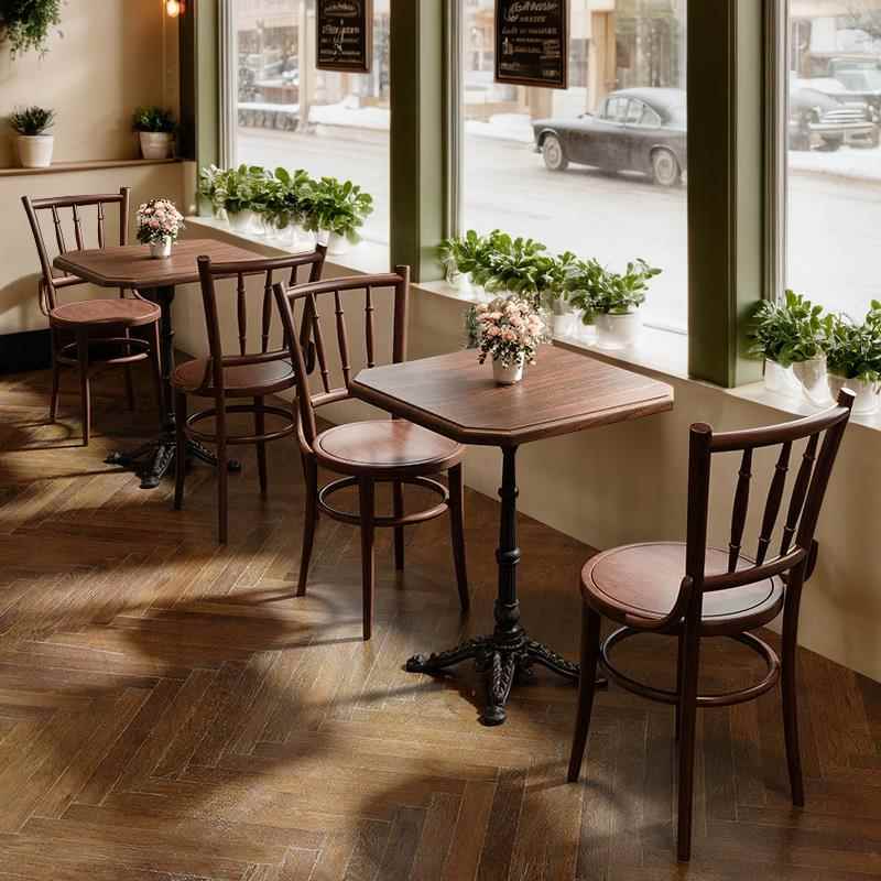 定制覆古咖啡厅实木小圆桌子奶茶甜品店桌椅烘焙店木质餐厅桌方桌