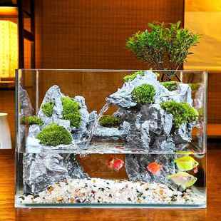 水族箱造景全套家用客厅鱼缸桌面景观生态真绿植办公山成品中式