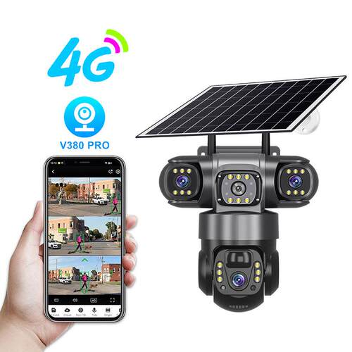 Wireless camera V380Pro太阳能监控三镜4G欧版太阳能监控摄影头