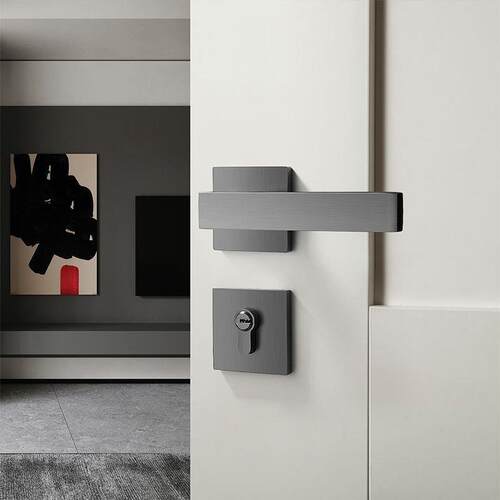 灰色磁吸门锁室内卧室北欧锁具通用型木门锁门把手静音分体阅之宅