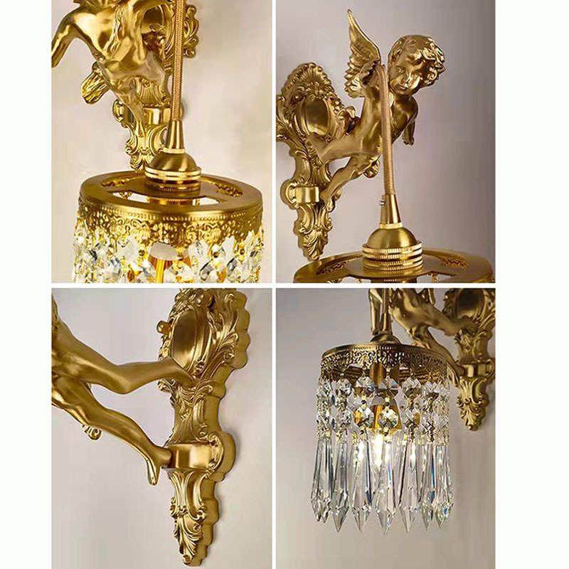 法式全铜天使水晶壁灯客厅卧室书房过道楼梯电视背景墙黄铜复古灯,家装灯饰光源,壁灯,淘宝优惠券,粉丝福利购,淘宝优惠卷