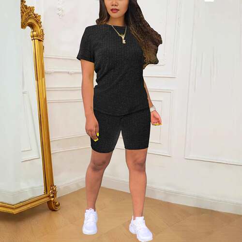 Two-Piece Set Women's Solid Short Sleeve Tee & Skinny