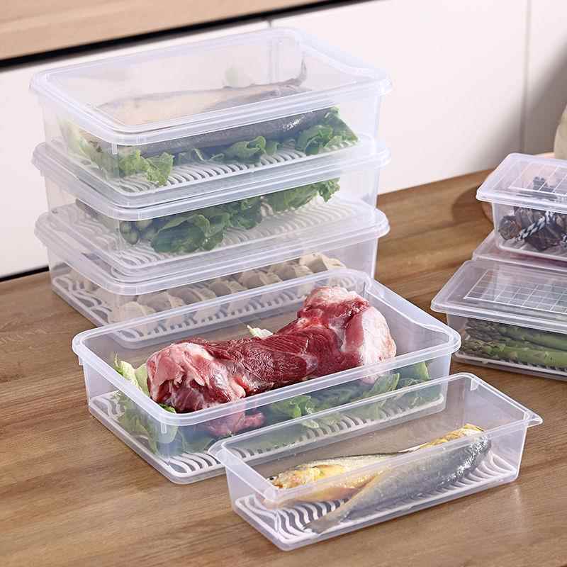 家用冰箱保鲜盒肉类冷冻沥水收纳盒冰柜密封带盖储物盒子厨房整理