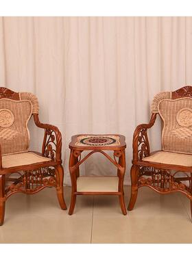 X阳*印尼真藤椅三件套式休闲家用茶几组合藤编五件小套单F96STJM5