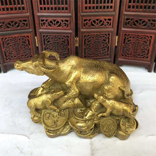 古韵斋 饰品摆饰家居工艺品 黄铜金钱元 宝卧牛黄铜牛摆件办公室装