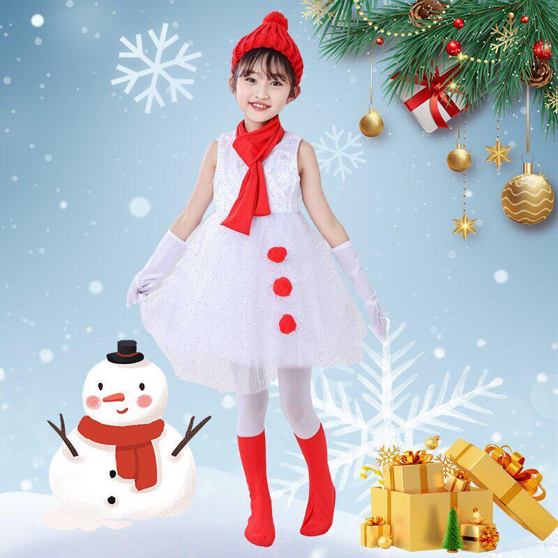 元旦耶诞雪娃娃演出服雪孩子表演服冰雪奇缘雪人服装小红帽雪人宝