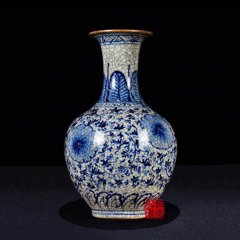 景德镇陶瓷花瓶仿古青花瓷官窑中式家居复古摆件客厅插花瓷瓶高档